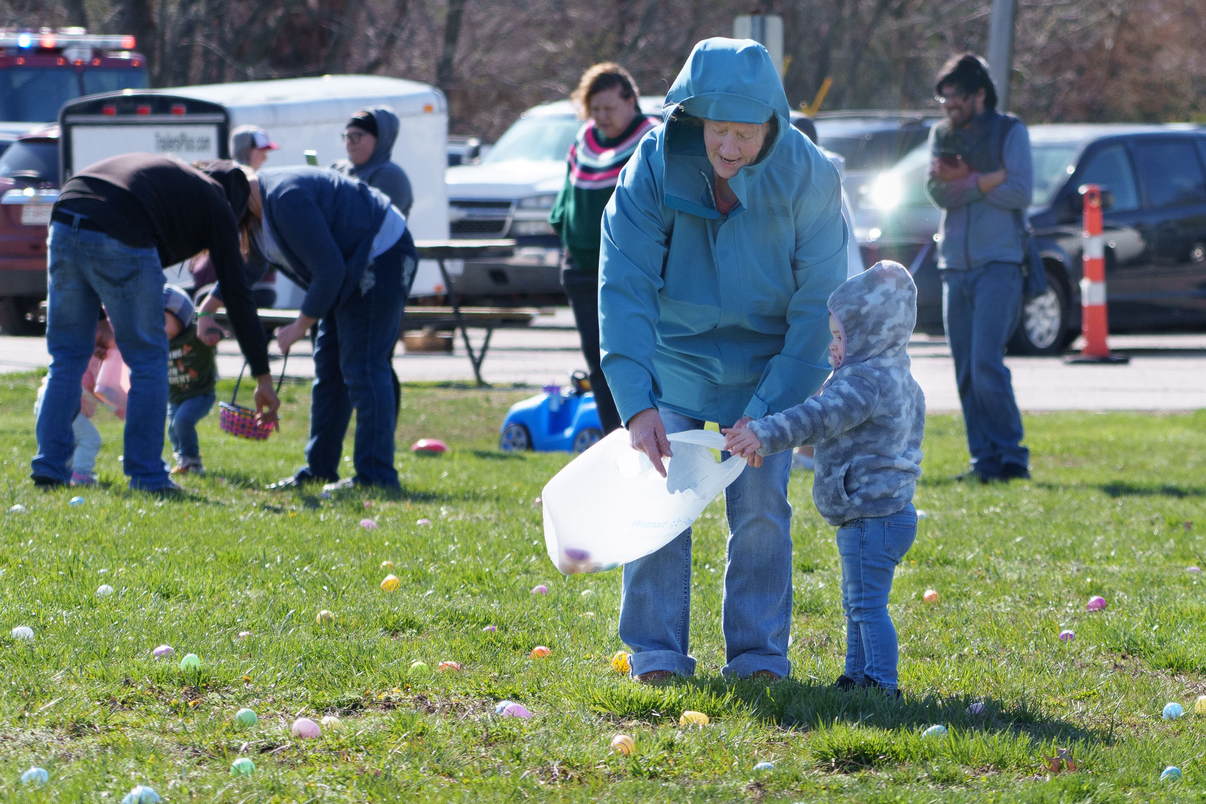 Photo of a plastic bag filled with eggs blowing in the wind